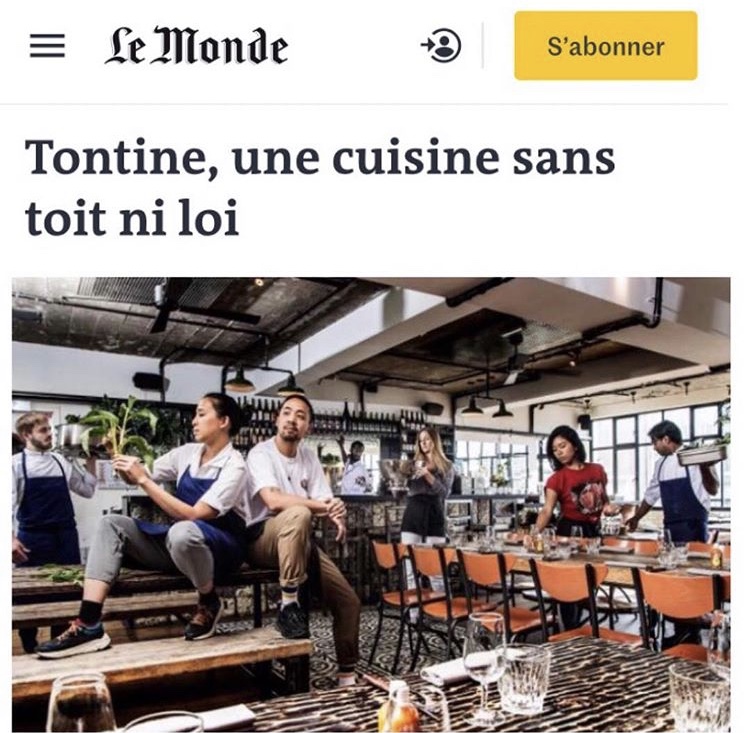 Restaurant éphémère à Paris « Tontine » – Le Monde – Avril 2019
